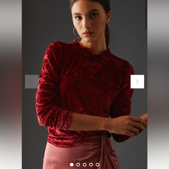 By Anthropologie Sheer Velvet Burnout Top size small - Picture 2 of 14